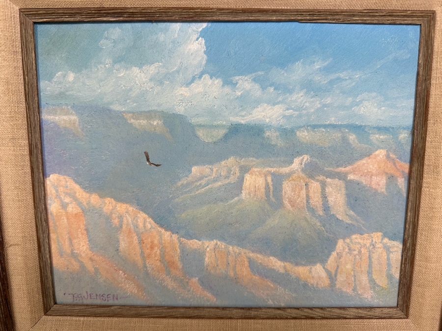 Original Bald Eagle In Flight Oil Painting On Canvas Signed 1979 G. Jensen 10 X 8 Framed 15.5 X 13.5 [Photo 3]