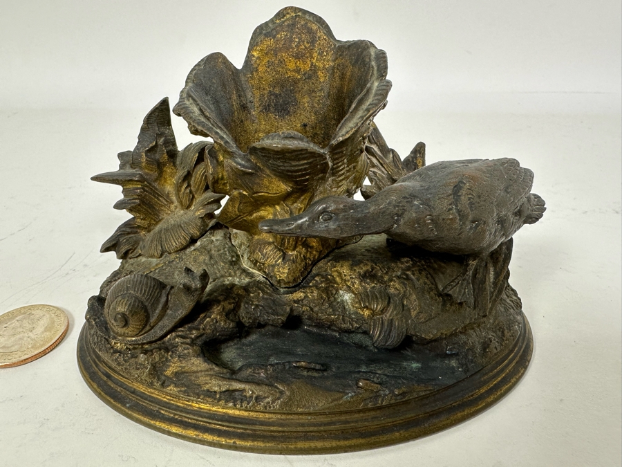 Antique Alphonse Giroux Et Cie Gilt Bronze Bud Vase Featuring Duck And Snail, French 5W X 3D X 3H Doheny Estate [Photo 4]