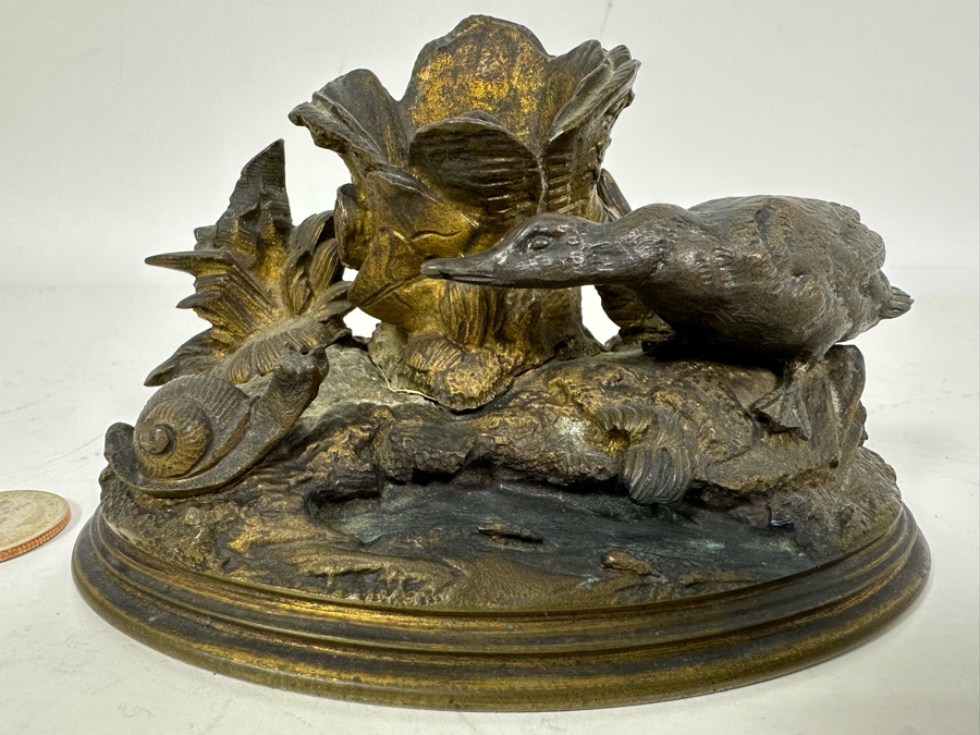 Antique Alphonse Giroux Et Cie Gilt Bronze Bud Vase Featuring Duck And Snail, French 5W X 3D X 3H Doheny Estate [Photo 2]