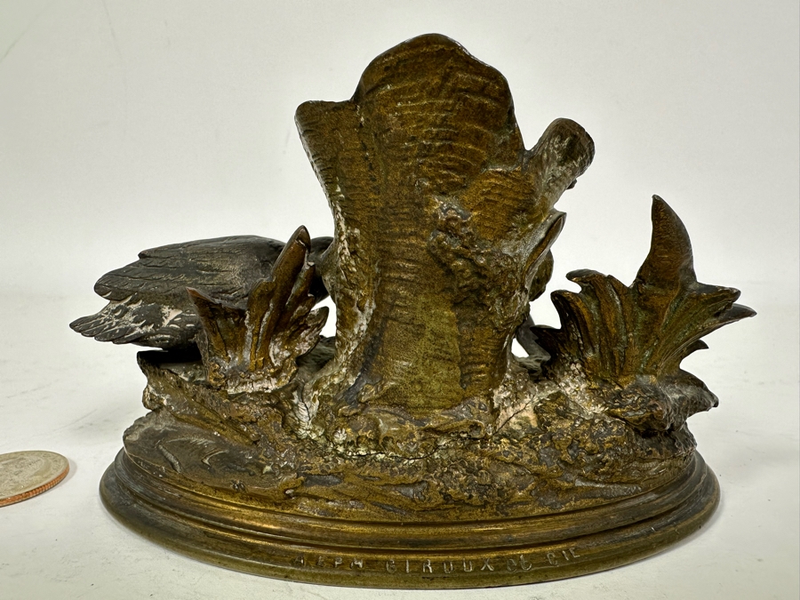 Antique Alphonse Giroux Et Cie Gilt Bronze Bud Vase Featuring Duck And Snail, French 5W X 3D X 3H Doheny Estate [Photo 7]