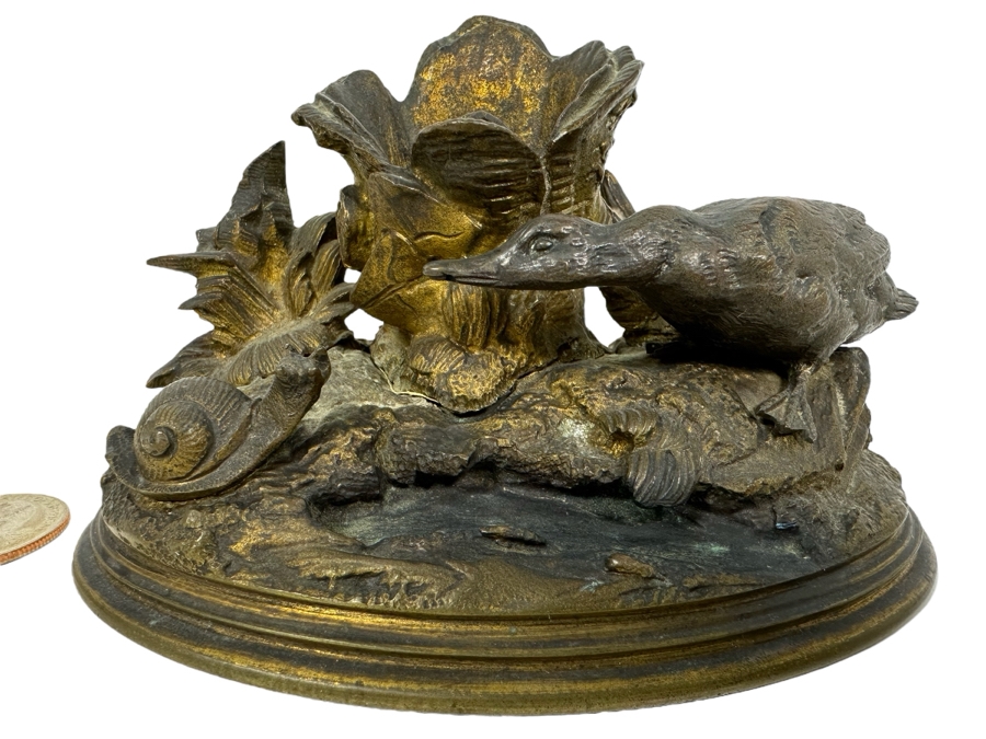 Antique Alphonse Giroux Et Cie Gilt Bronze Bud Vase Featuring Duck And Snail, French 5W X 3D X 3H Doheny Estate [Photo 1]
