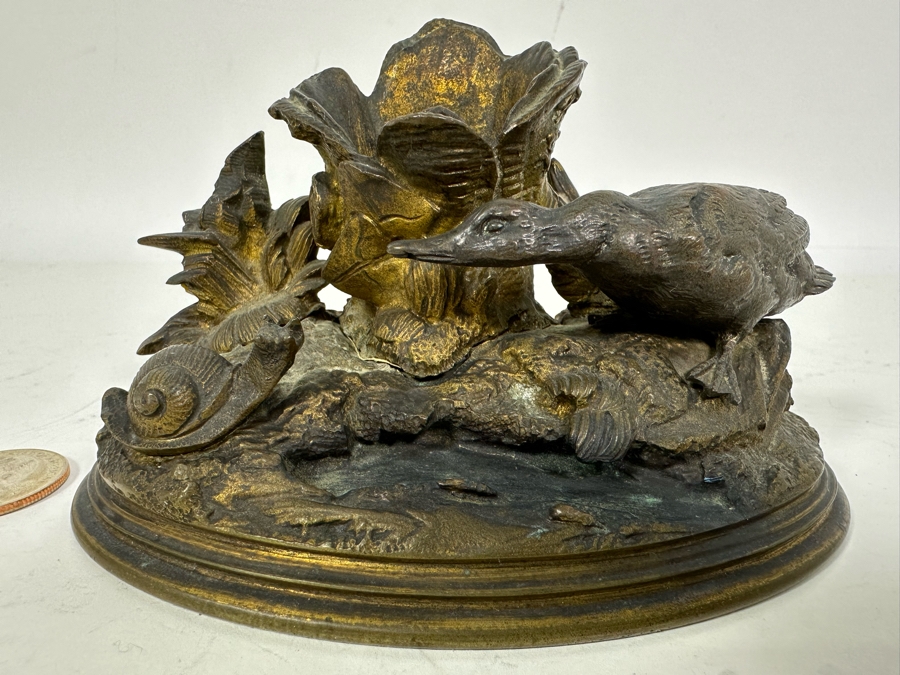 Antique Alphonse Giroux Et Cie Gilt Bronze Bud Vase Featuring Duck And Snail, French 5W X 3D X 3H Doheny Estate [Photo 3]