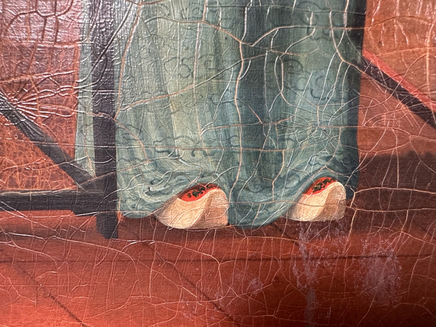 Antique Chinese Qing Dynasty Chinese Export Paintings Of Interiors Oil Painted On Canvas 25.5 X 20.5 Doheny Estate [Photo 18]