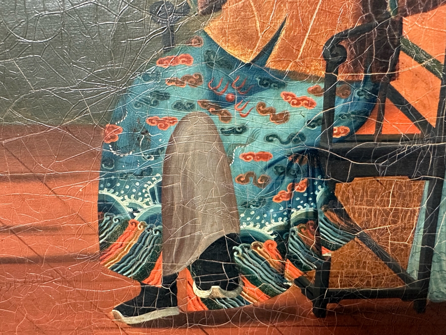 Antique Chinese Qing Dynasty Chinese Export Paintings Of Interiors Oil Painted On Canvas 25.5 X 20.5 Doheny Estate [Photo 17]