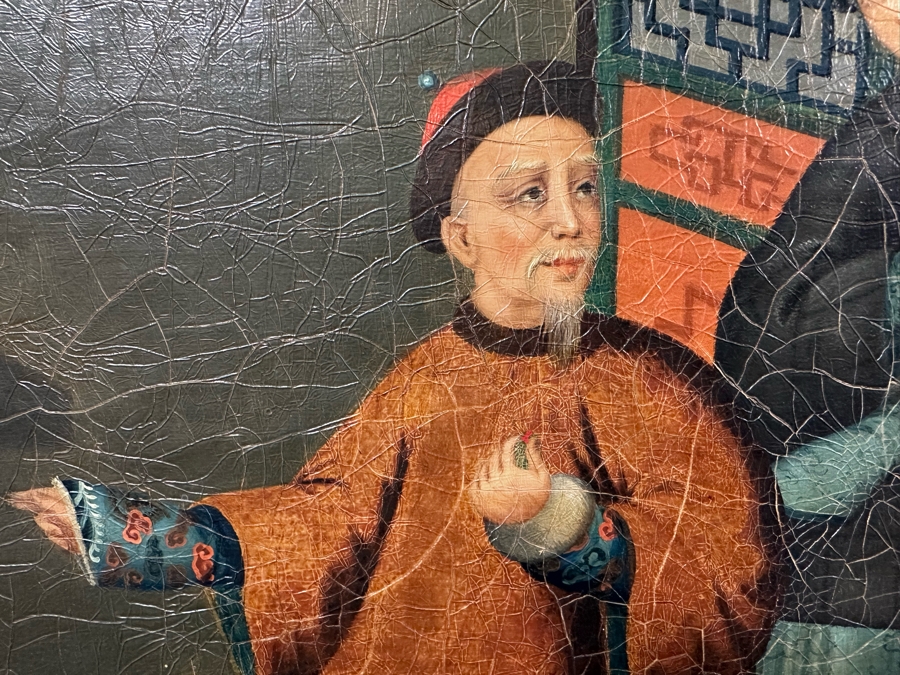 Antique Chinese Qing Dynasty Chinese Export Paintings Of Interiors Oil Painted On Canvas 25.5 X 20.5 Doheny Estate [Photo 7]