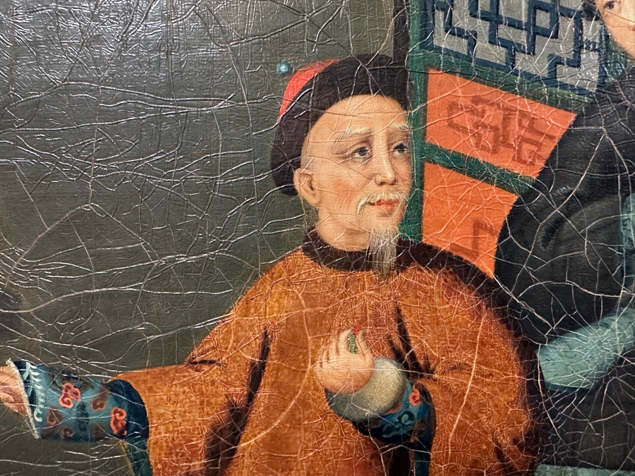 Antique Chinese Qing Dynasty Chinese Export Paintings Of Interiors Oil Painted On Canvas 25.5 X 20.5 Doheny Estate [Photo 6]