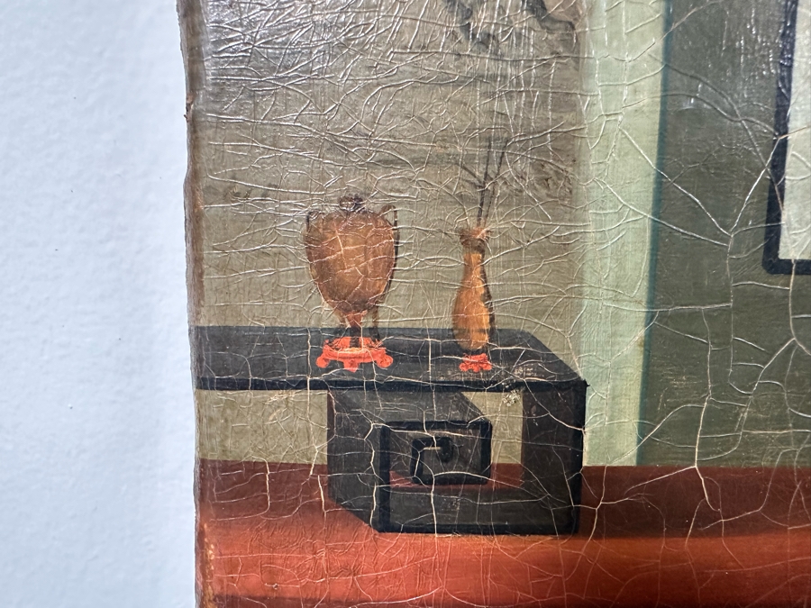 Antique Chinese Qing Dynasty Chinese Export Paintings Of Interiors Oil Painted On Canvas 25.5 X 20.5 Doheny Estate [Photo 14]