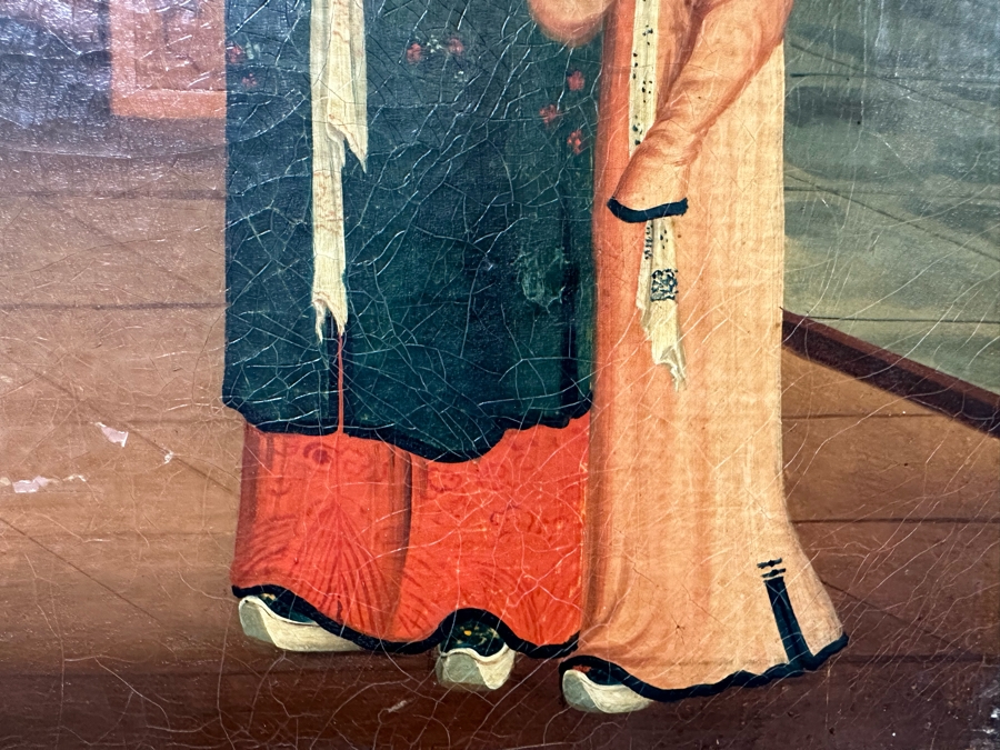 Antique Chinese Qing Dynasty Chinese Export Paintings Of Interiors Oil Painted On Canvas 25.5 X 20.5 Doheny Estate [Photo 18]