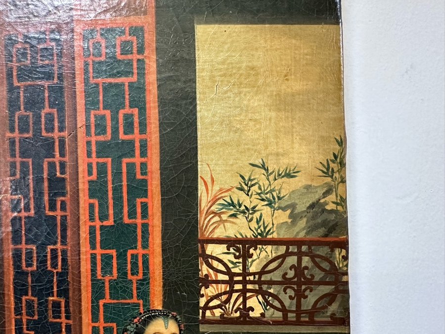 Antique Chinese Qing Dynasty Chinese Export Paintings Of Interiors Oil Painted On Canvas 25.5 X 20.5 Doheny Estate [Photo 20]