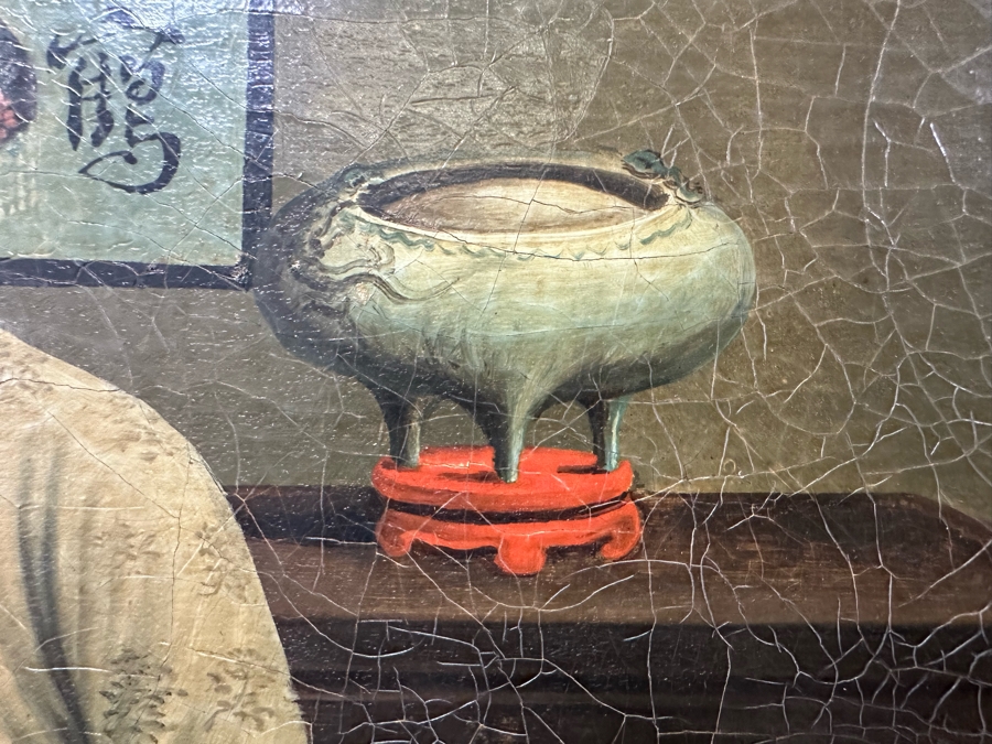 Antique Chinese Qing Dynasty Chinese Export Paintings Of Interiors Oil Painted On Canvas 25.5 X 20.5 Doheny Estate [Photo 10]