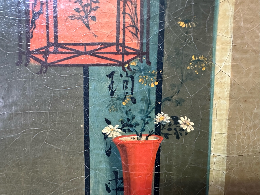 Antique Chinese Qing Dynasty Chinese Export Paintings Of Interiors Oil Painted On Canvas 25.5 X 20.5 Doheny Estate [Photo 23]