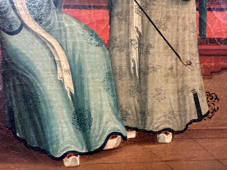 Antique Chinese Qing Dynasty Chinese Export Paintings Of Interiors Oil Painted On Canvas 25.5 X 20.5 Doheny Estate [Photo 24]