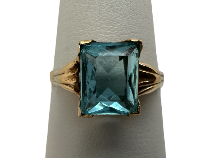 10K Gold Ring (Marked 14K) With Blue Glass Size 7.5 1g [Photo 1]