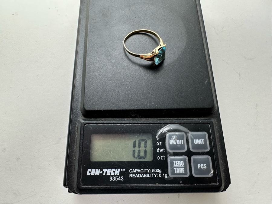 10K Gold Ring (Marked 14K) With Blue Glass Size 7.5 1g [Photo 8]