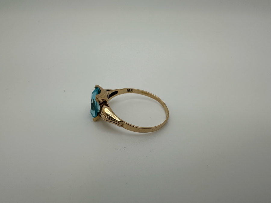 10K Gold Ring (Marked 14K) With Blue Glass Size 7.5 1g [Photo 6]