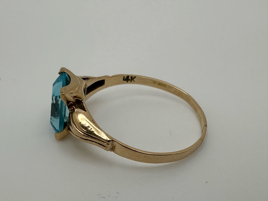 10K Gold Ring (Marked 14K) With Blue Glass Size 7.5 1g [Photo 5]