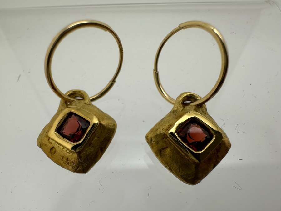 14K Gold Garnet Earrings 3.5g Estimate $400-$500 [Photo 2]