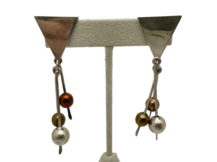 Sterling Silver Modernist Earrings 15.5g [Photo 1]