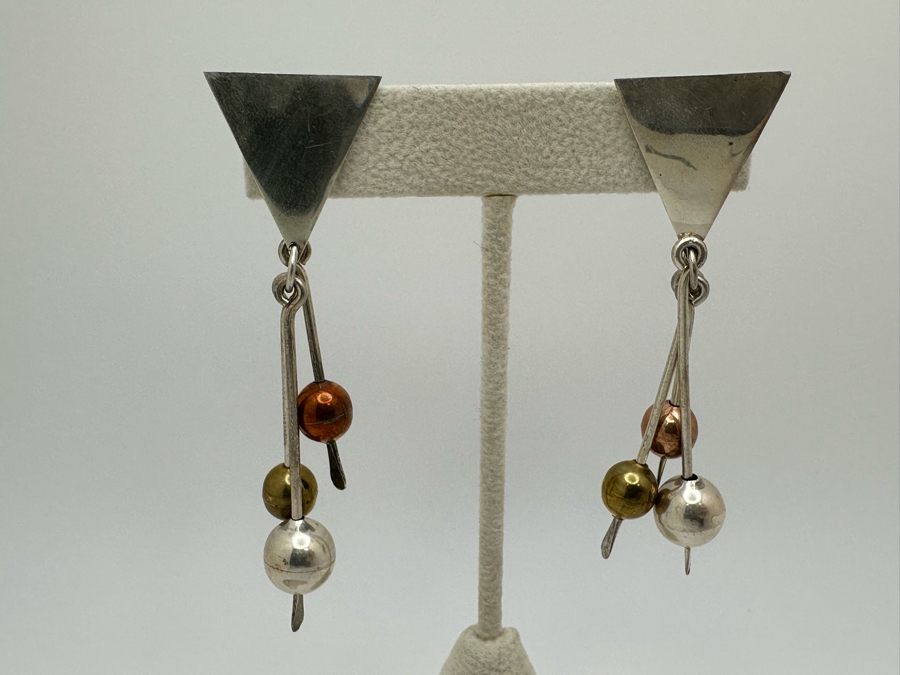 Sterling Silver Modernist Earrings 15.5g [Photo 3]