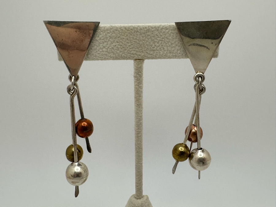 Sterling Silver Modernist Earrings 15.5g [Photo 2]