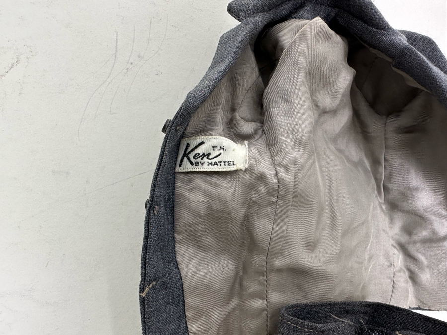 Original 1961 Ken Barbie Doll With Flocked Hair (Fuzzy Headed) Wearing Red Trunks With White Stripe And Cork Sandals (Comes With Original Ken Suit) [Photo 5]