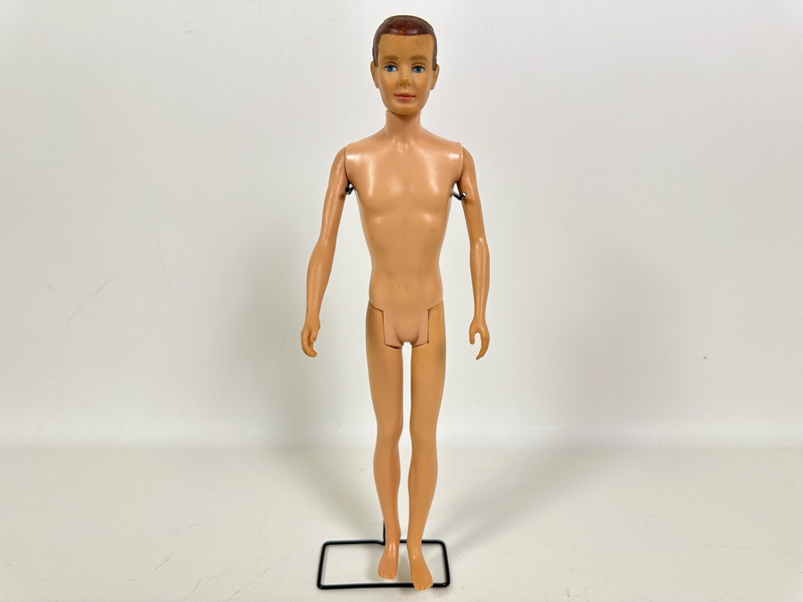 Original 1961 Ken Barbie Doll With Flocked Hair (Fuzzy Headed) Wearing Red Trunks With White Stripe And Cork Sandals (Comes With Original Ken Suit) [Photo 11]