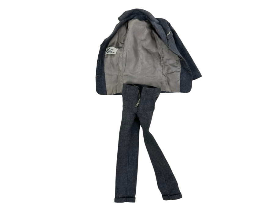 Original 1961 Ken Barbie Doll With Flocked Hair (Fuzzy Headed) Wearing Red Trunks With White Stripe And Cork Sandals (Comes With Original Ken Suit) [Photo 3]