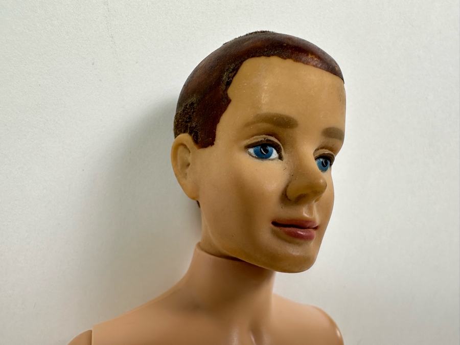 Original 1961 Ken Barbie Doll With Flocked Hair (Fuzzy Headed) Wearing Red Trunks With White Stripe And Cork Sandals (Comes With Original Ken Suit) [Photo 9]