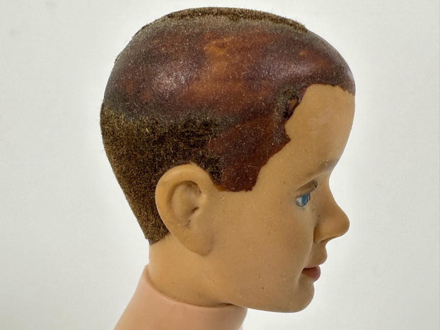 Original 1961 Ken Barbie Doll With Flocked Hair (Fuzzy Headed) Wearing Red Trunks With White Stripe And Cork Sandals (Comes With Original Ken Suit) [Photo 12]