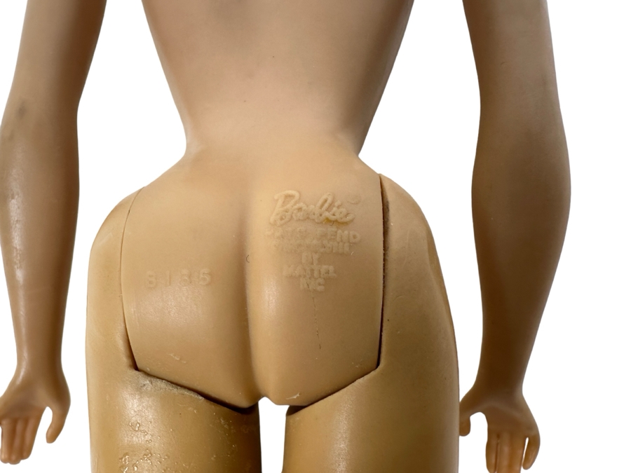 Early #4 1960 Ponytail Barbie Blonde With Blue Eyes And Blue Eye Shadow Marked Barbie®​ Pats. Pend. ©MCMLVIII by Mattel, Inc. With Black & White Zebra-Striped Swimsuit [Photo 3]