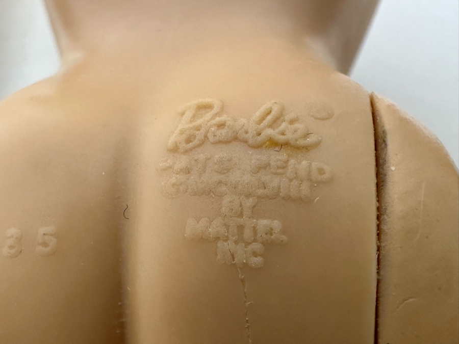 Early #4 1960 Ponytail Barbie Blonde With Blue Eyes And Blue Eye Shadow Marked Barbie®​ Pats. Pend. ©MCMLVIII by Mattel, Inc. With Black & White Zebra-Striped Swimsuit [Photo 14]