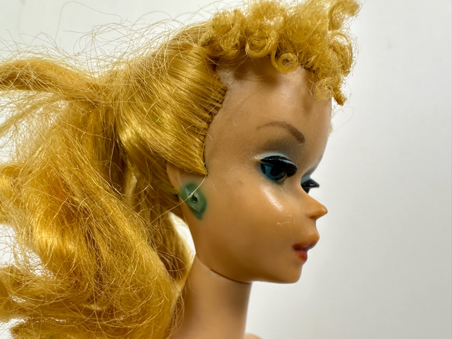 Early #4 1960 Ponytail Barbie Blonde With Blue Eyes And Blue Eye Shadow Marked Barbie®​ Pats. Pend. ©MCMLVIII by Mattel, Inc. With Black & White Zebra-Striped Swimsuit [Photo 8]