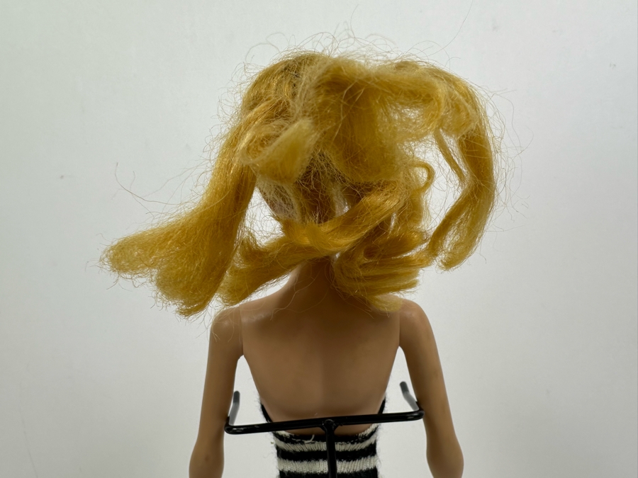 Early #4 1960 Ponytail Barbie Blonde With Blue Eyes And Blue Eye Shadow Marked Barbie®​ Pats. Pend. ©MCMLVIII by Mattel, Inc. With Black & White Zebra-Striped Swimsuit [Photo 11]