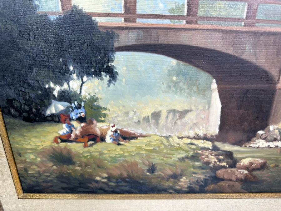 Lugano Candi (B. 1948, Italy/Argentia) Original Impressionist Painting On Canvas Titled 'By The Bridge' Signed Candi 24 X 20 Framed 32.5 X 29 [Photo 6]