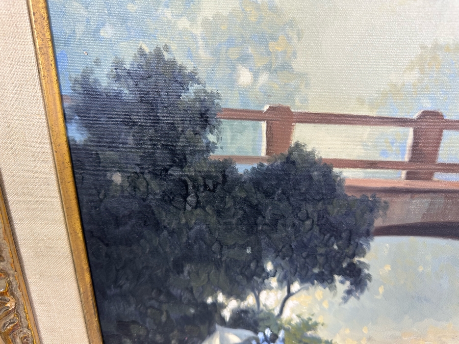 Lugano Candi (B. 1948, Italy/Argentia) Original Impressionist Painting On Canvas Titled 'By The Bridge' Signed Candi 24 X 20 Framed 32.5 X 29 [Photo 8]