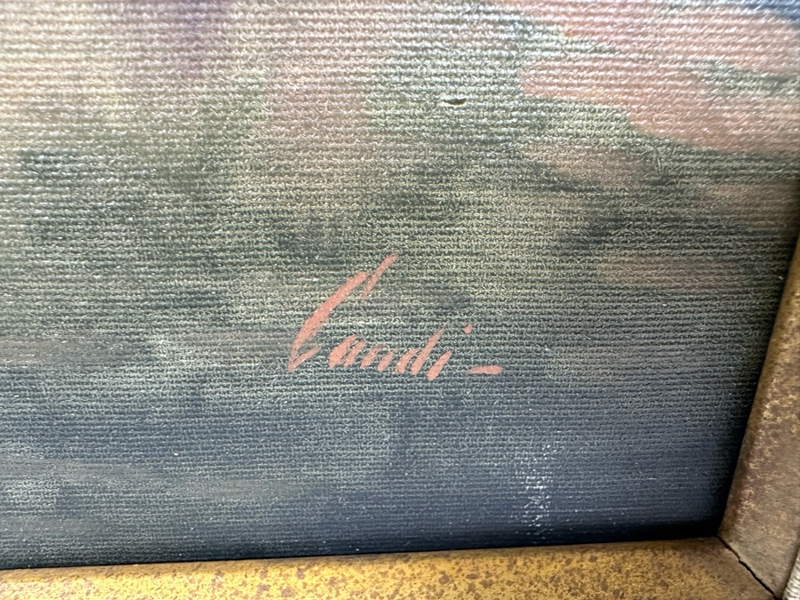 Lugano Candi (B. 1948, Italy/Argentia) Original Impressionist Painting On Canvas Titled 'By The Bridge' Signed Candi 24 X 20 Framed 32.5 X 29 [Photo 10]