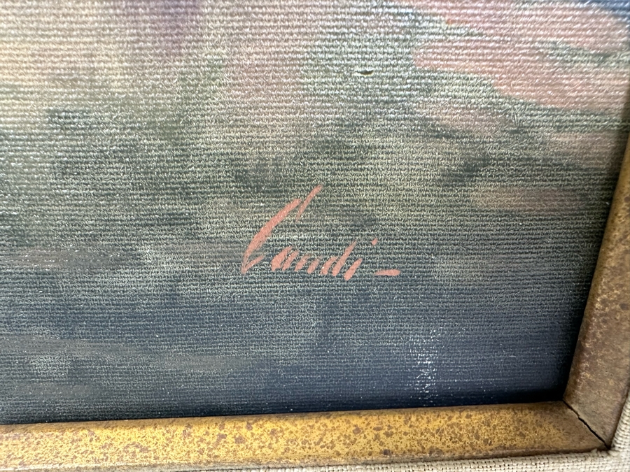 Lugano Candi (B. 1948, Italy/Argentia) Original Impressionist Painting On Canvas Titled 'By The Bridge' Signed Candi 24 X 20 Framed 32.5 X 29 [Photo 9]