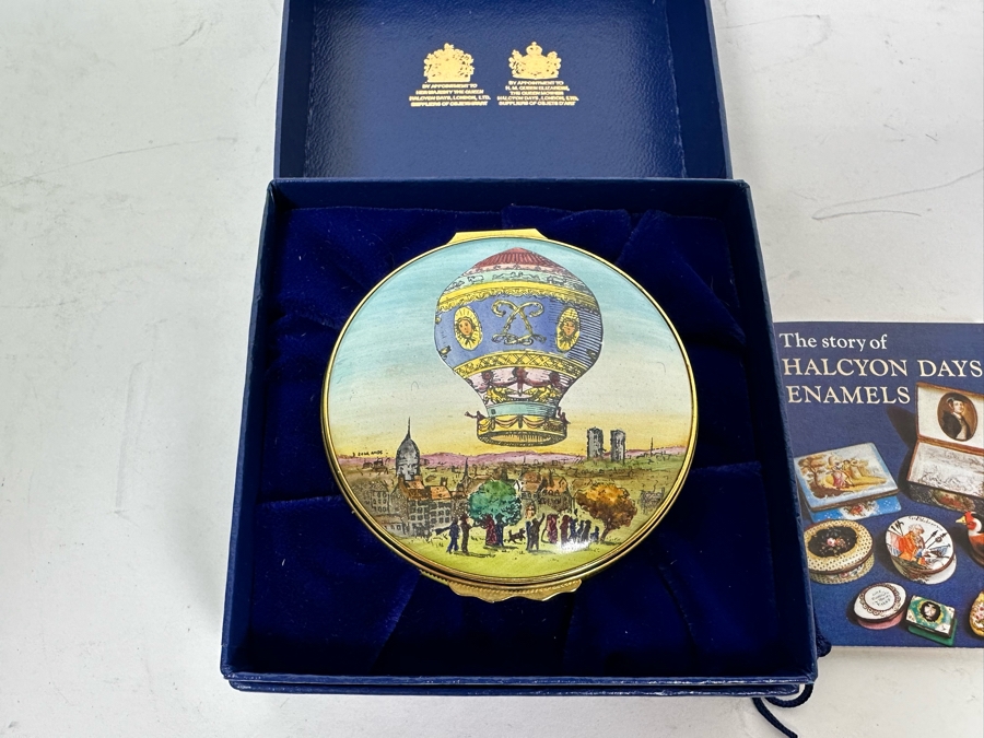 Halcyon Days Enamel Box With Hot Air Balloon Original Box 2.5W X 1.25H [Photo 2]