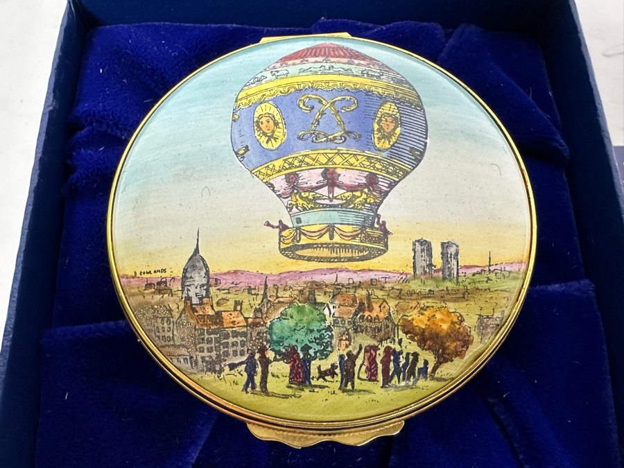 Halcyon Days Enamel Box With Hot Air Balloon Original Box 2.5W X 1.25H [Photo 3]