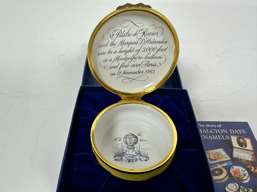 Halcyon Days Enamel Box With Hot Air Balloon Original Box 2.5W X 1.25H [Photo 4]
