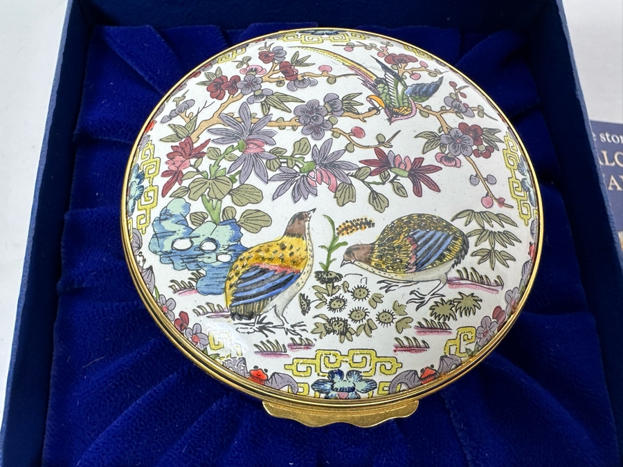 Halcyon Days Enamel Box With Quails Original Box 2.5W X 1.25H [Photo 2]