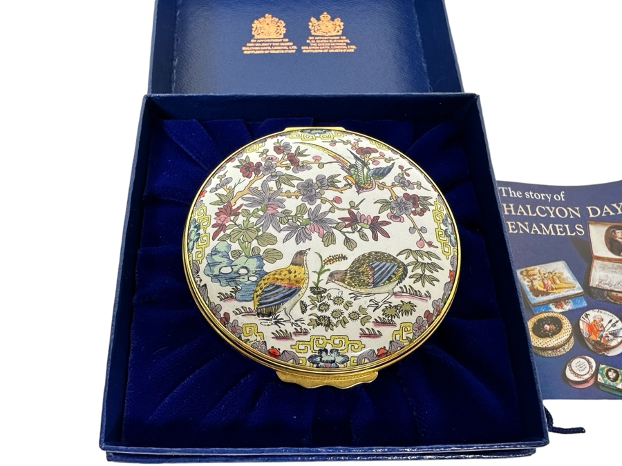 Halcyon Days Enamel Box With Quails Original Box 2.5W X 1.25H
