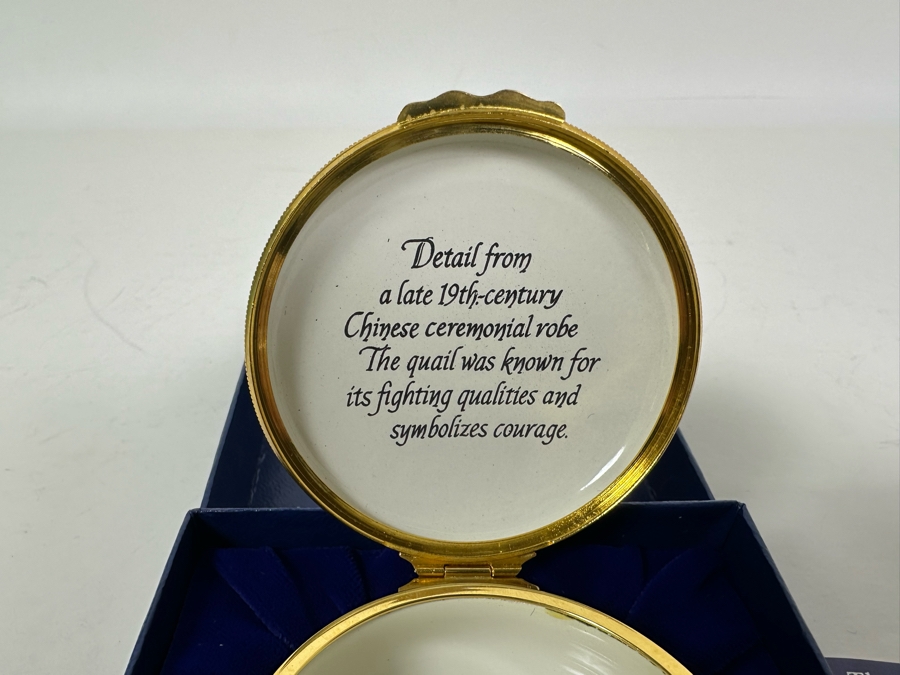 Halcyon Days Enamel Box With Quails Original Box 2.5W X 1.25H [Photo 3]