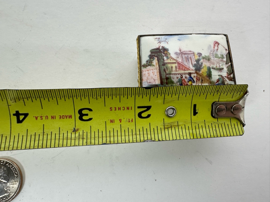 Antique English Hand Painted Enamel Snuff Box With Spoon 2W X 1.5D X .75H [Photo 13]