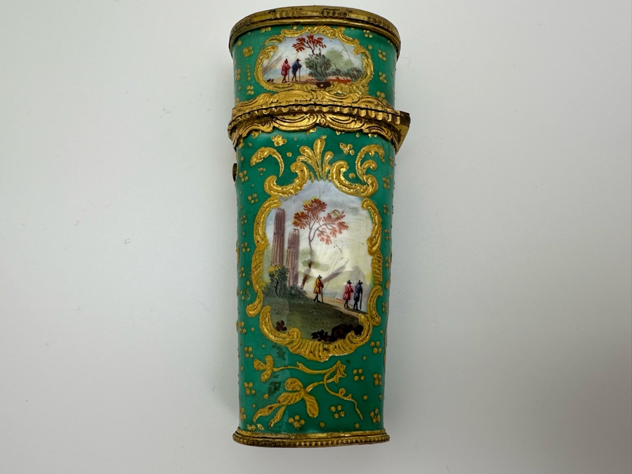 Antique South Staffordshire Enamel Etui Of Tapering Form Painted With Classical Landscapes Circa 1770 4'L Sold In 1983 In London Via Halcyon Days Antiques For 4,830 Pounds In Today's Pounds [Photo 8]