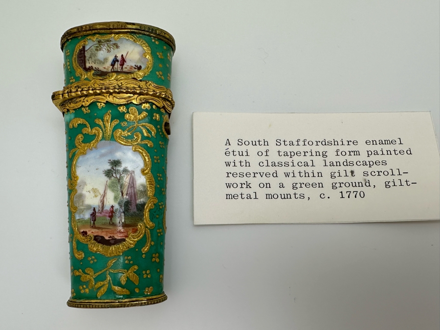 Antique South Staffordshire Enamel Etui Of Tapering Form Painted With Classical Landscapes Circa 1770 4'L Sold In 1983 In London Via Halcyon Days Antiques For 4,830 Pounds In Today's Pounds [Photo 2]