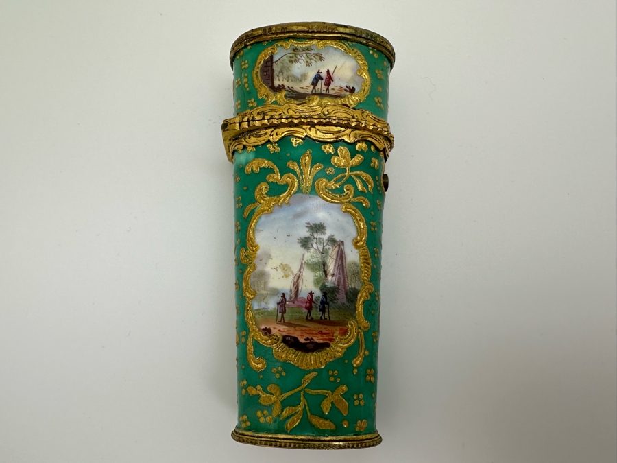 Antique South Staffordshire Enamel Etui Of Tapering Form Painted With Classical Landscapes Circa 1770 4'L Sold In 1983 In London Via Halcyon Days Antiques For 4,830 Pounds In Today's Pounds [Photo 4]