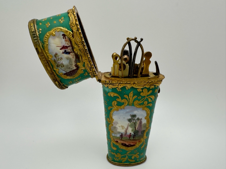 Antique South Staffordshire Enamel Etui Of Tapering Form Painted With Classical Landscapes Circa 1770 4'L Sold In 1983 In London Via Halcyon Days Antiques For 4,830 Pounds In Today's Pounds [Photo 16]