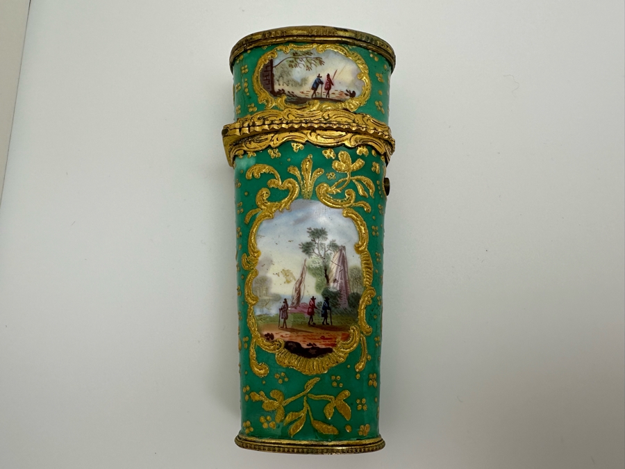 Antique South Staffordshire Enamel Etui Of Tapering Form Painted With Classical Landscapes Circa 1770 4'L Sold In 1983 In London Via Halcyon Days Antiques For 4,830 Pounds In Today's Pounds [Photo 3]