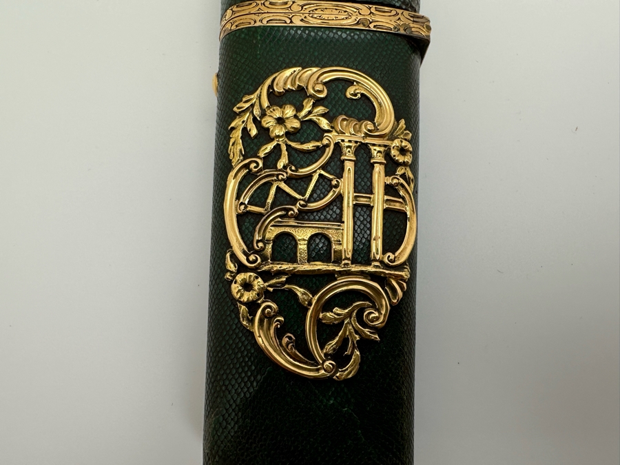 Antique Gold-Mounted Shagreen Etui Of Tapering Form With Gold Openwork Chinoiserie Panels Circa 1765 4'L Sold In 1983 In London Via Halcyon Days Antiques For 4,530 Pounds In Today's Pounds [Photo 9]